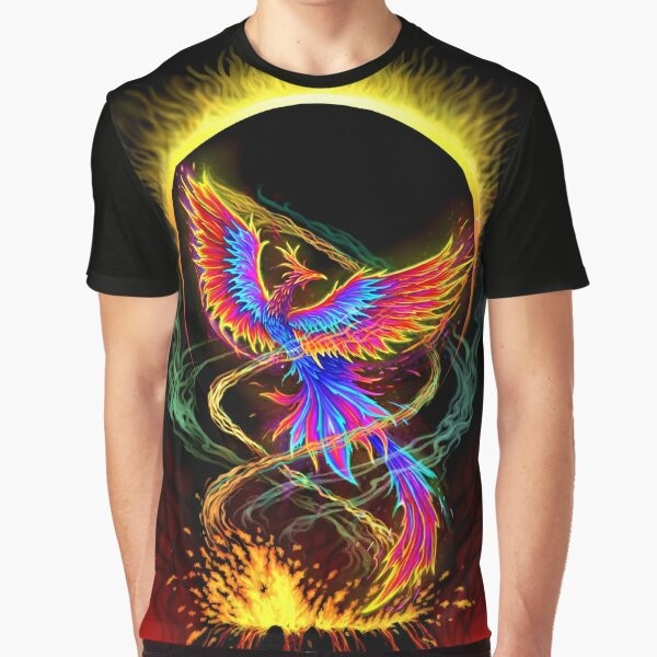 Rising Above Adversity Phoenix Graphic T-Shirt with fantasy art design