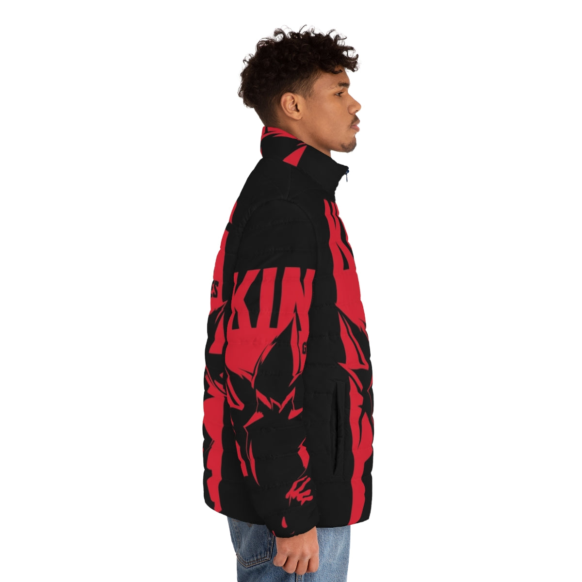 King of Games Puffer Jacket featuring Yu-Gi-Oh! characters and symbols - men side right