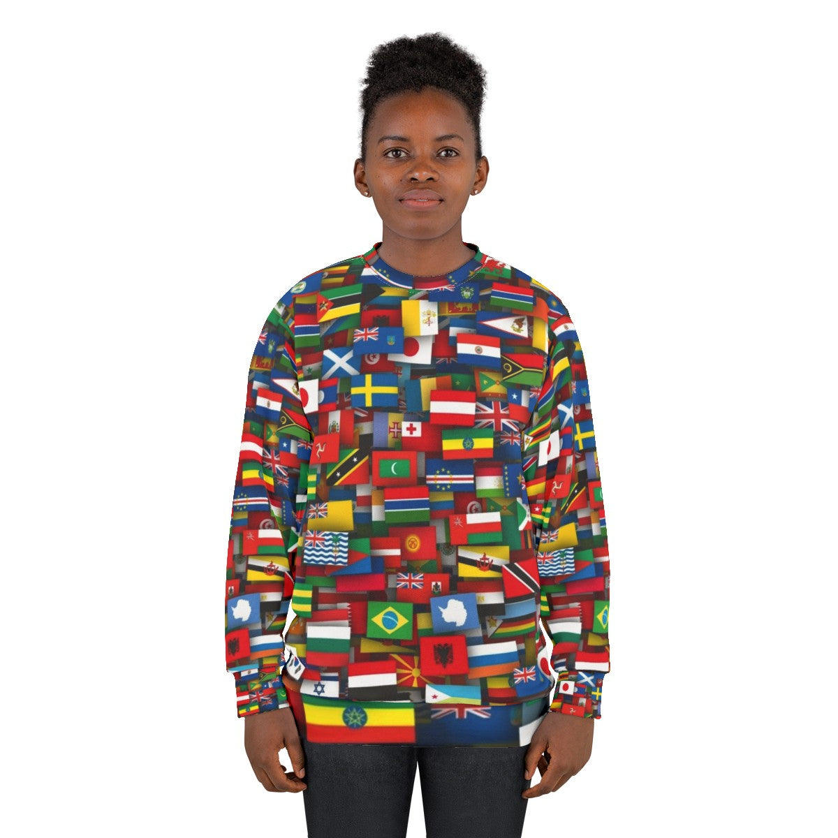 Sweatshirt with designs of flags from countries around the world - women