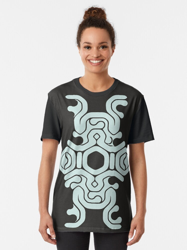 Graphic t-shirt featuring Wander's mantle or cloak from the video game Shadow of the Colossus - Women