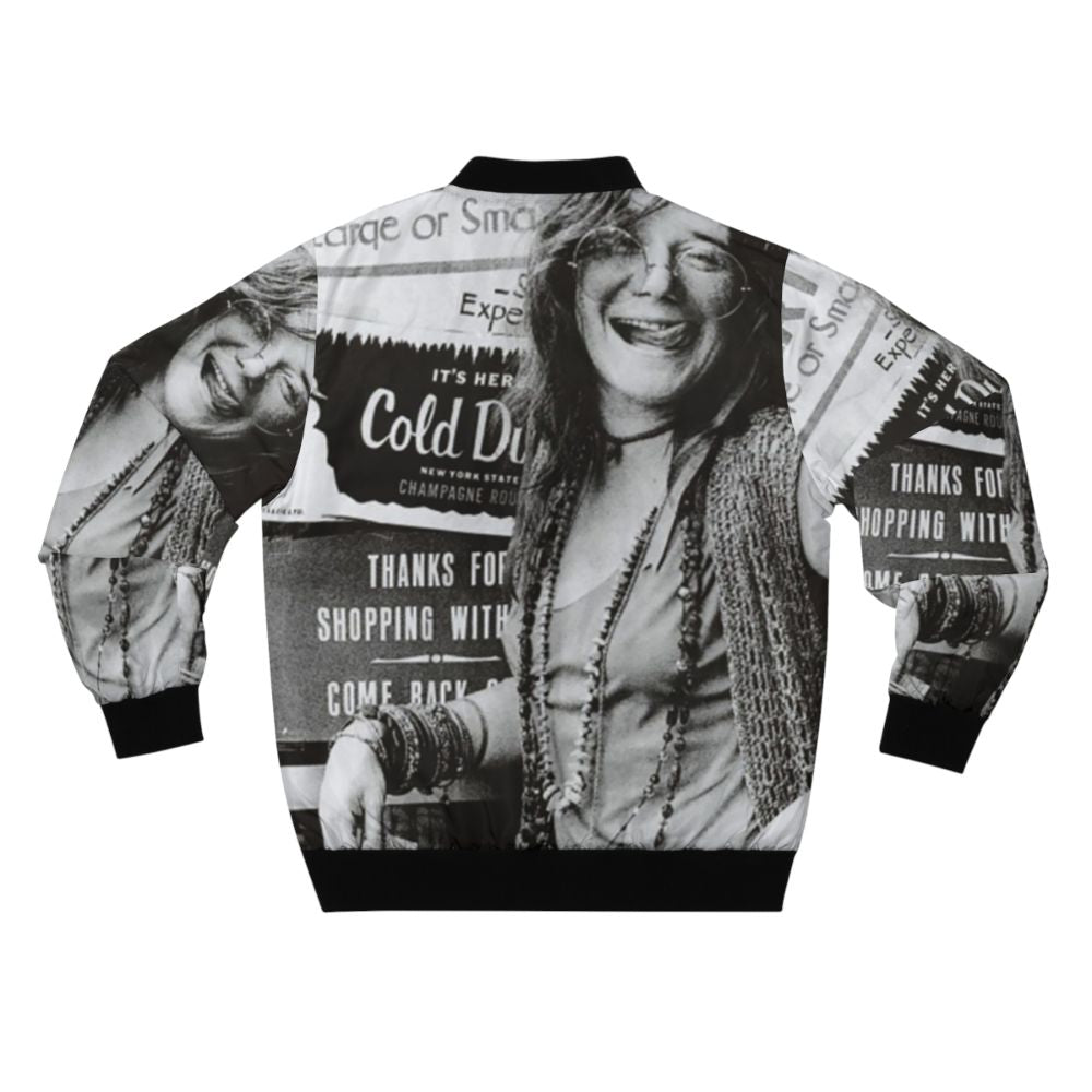 Vintage Janis Joplin bomber jacket with 60s retro Woodstock-inspired design - Back