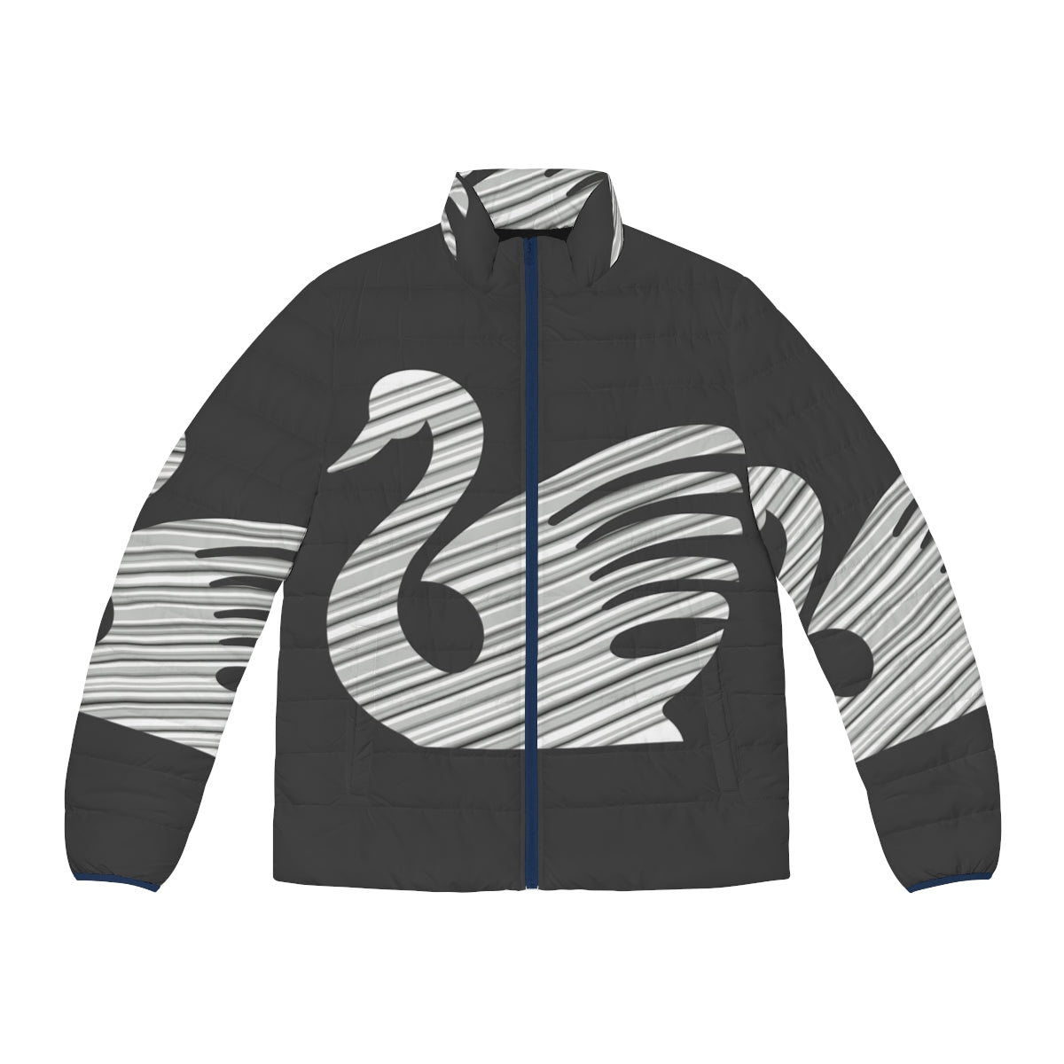 Legendary swan puffer jacket with abstract, colorful animal art design