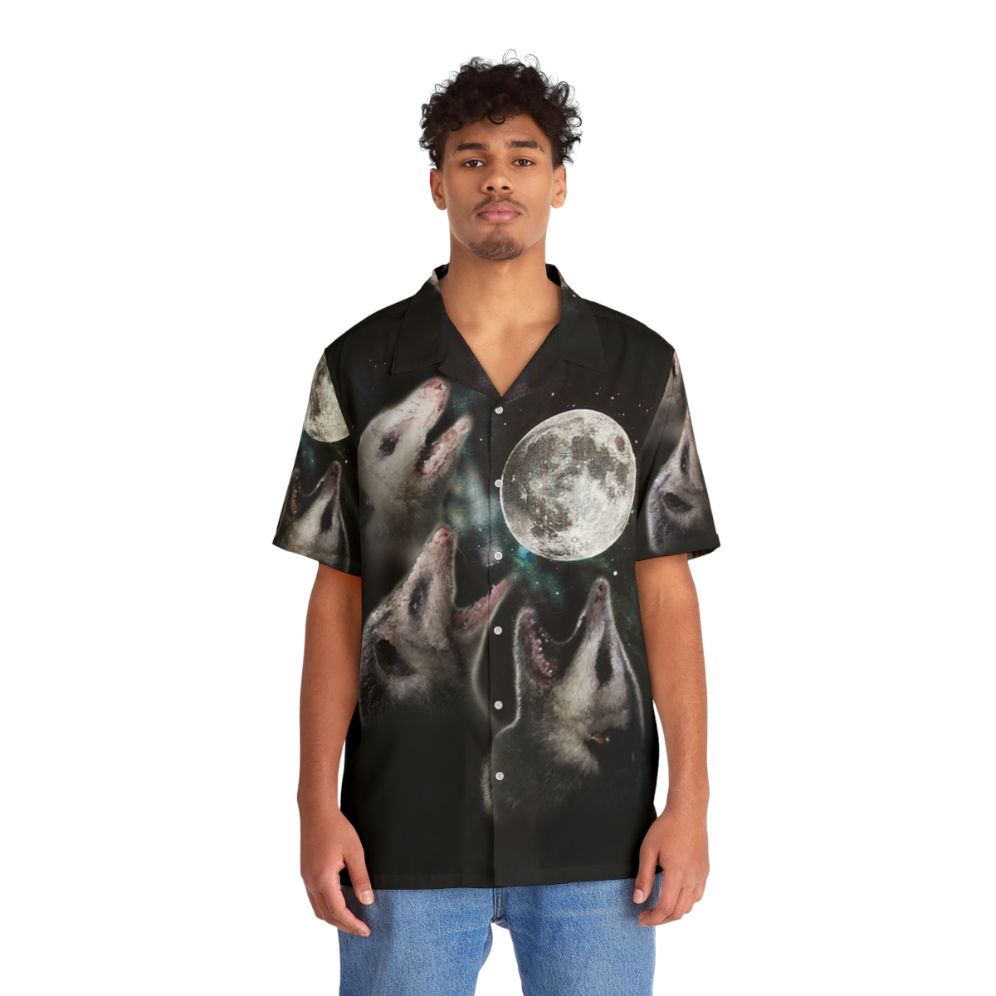 3 Opossum Moon Hawaiian Shirt with Tropical Opossum Print - Lifestyle