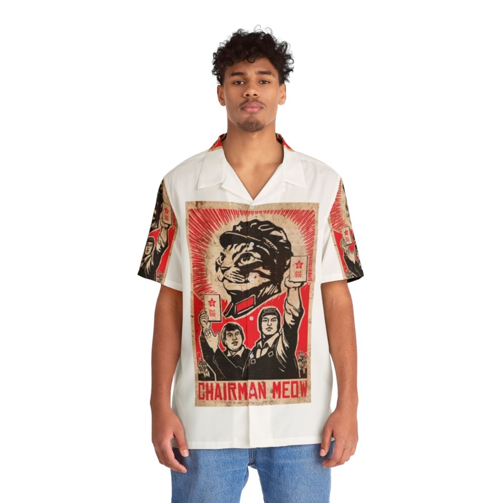 Meow Mao China Cat Meme Hawaiian Shirt with military and propaganda design - People Front