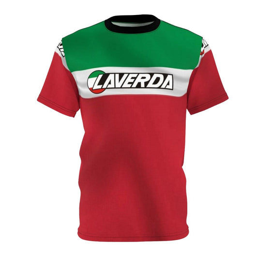 Vintage graphic t-shirt featuring the Italian flag and a classic Laverda motorcycle logo design.