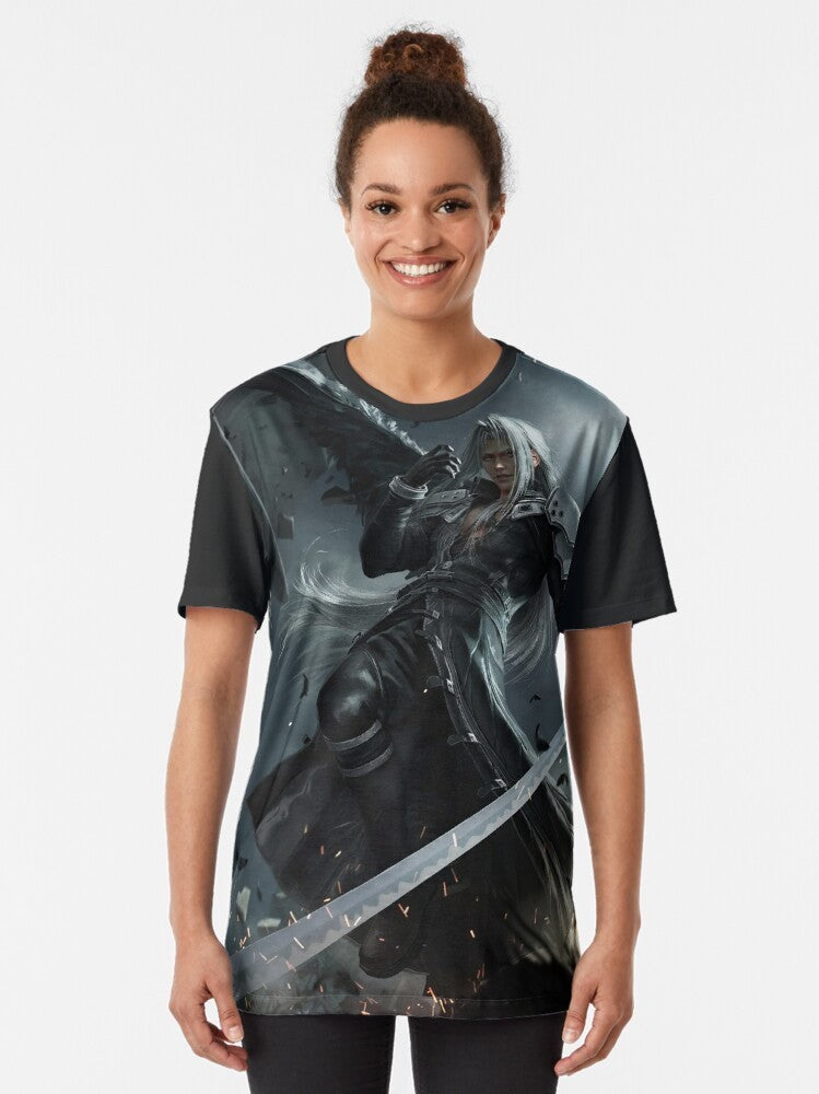 Sephiroth One Winged Angel Graphic T-Shirt featuring the iconic villain from Final Fantasy VII - Women