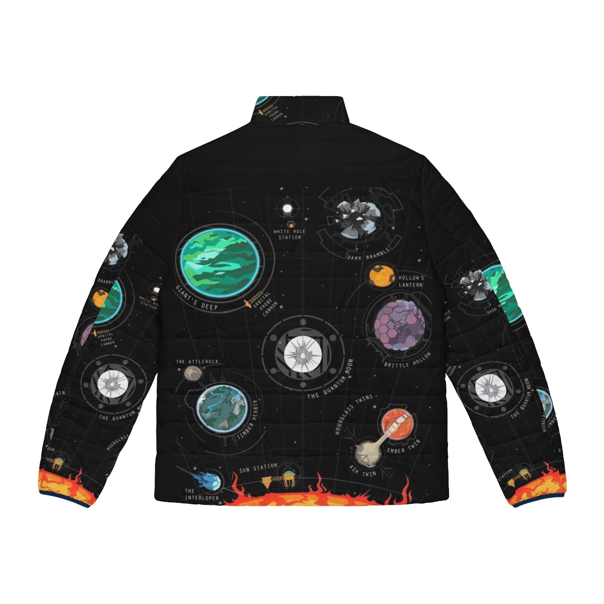 Outer Wilds Planetary Exploration Puffer Jacket featuring the Outer Wilds solar system and astral exploration - Back