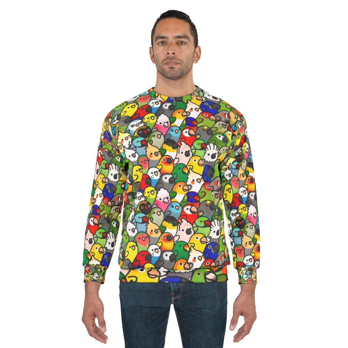 Cockatiel and parrot pattern on a cozy sweatshirt - men