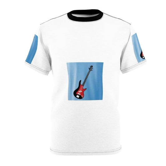 Stylish t-shirt with a graphic design featuring a music theme, including a guitar