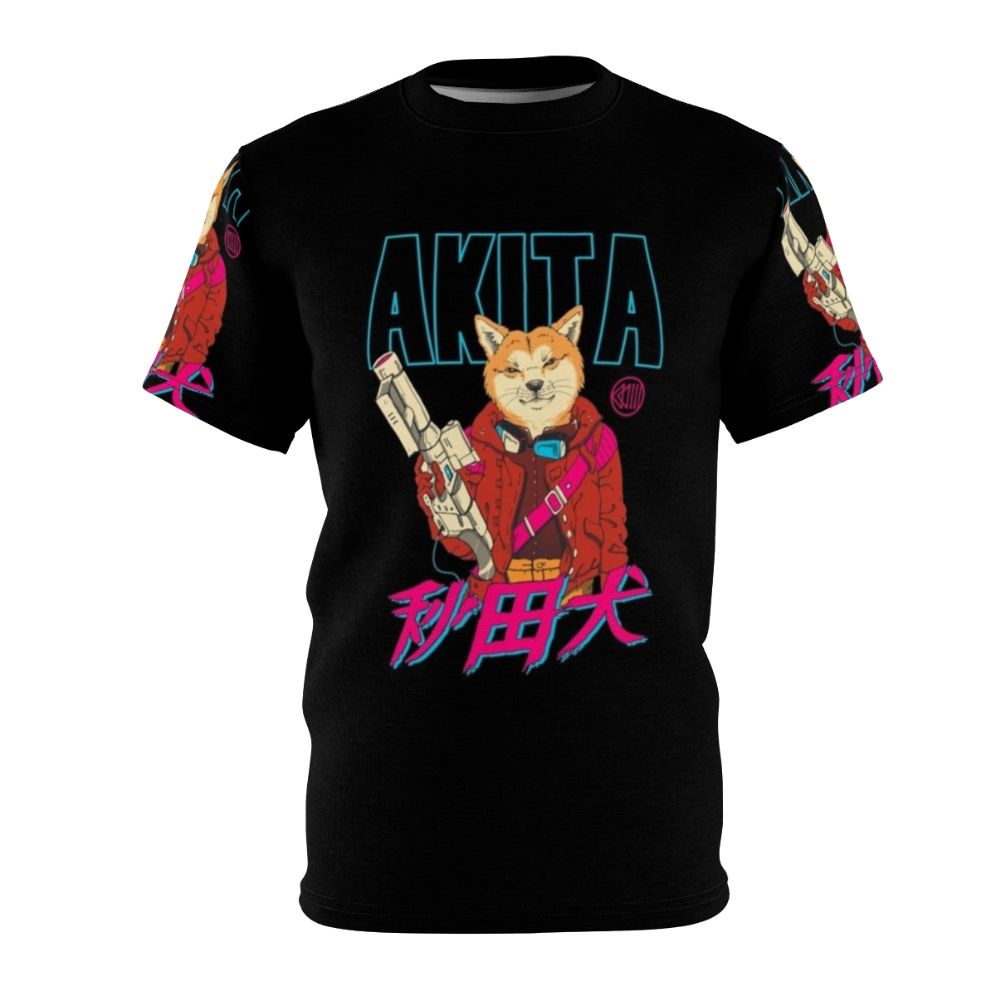 Stylish Akita dog t-shirt with a retro, vaporwave-inspired design