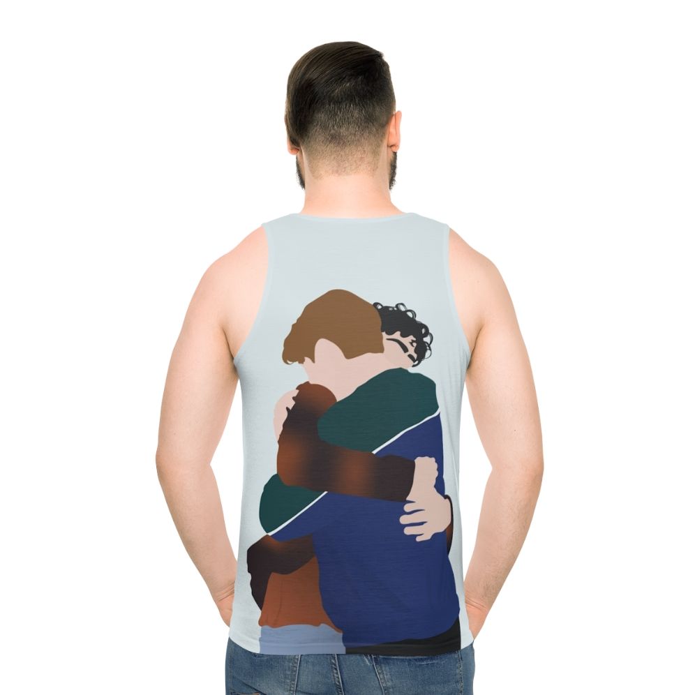 Heartstopper Unisex Tank Top with Nick and Charlie Hug - men back