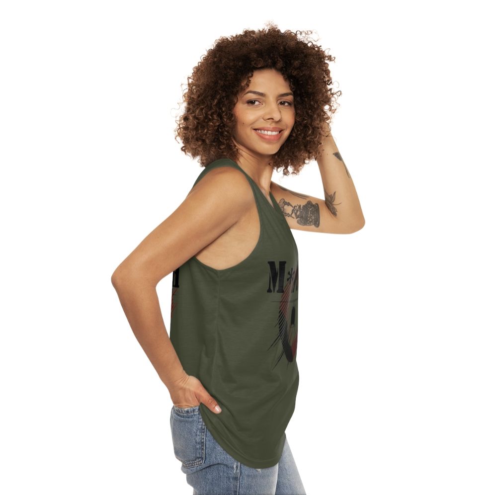 Unisex tank top with military and MASH TV show inspired design - women side