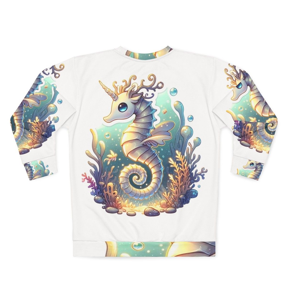 Legendary fantasy seahorse and deer graphic on a sweatshirt - Back