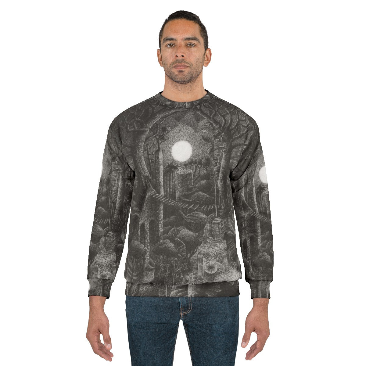 Full Tree Moon Sweatshirt with Ink Drawing Design - men