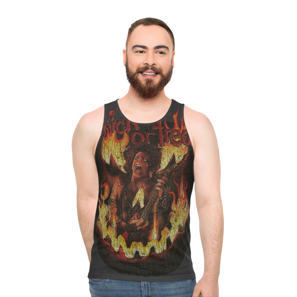 Heavy metal tank top with horror movie and 80s design - men