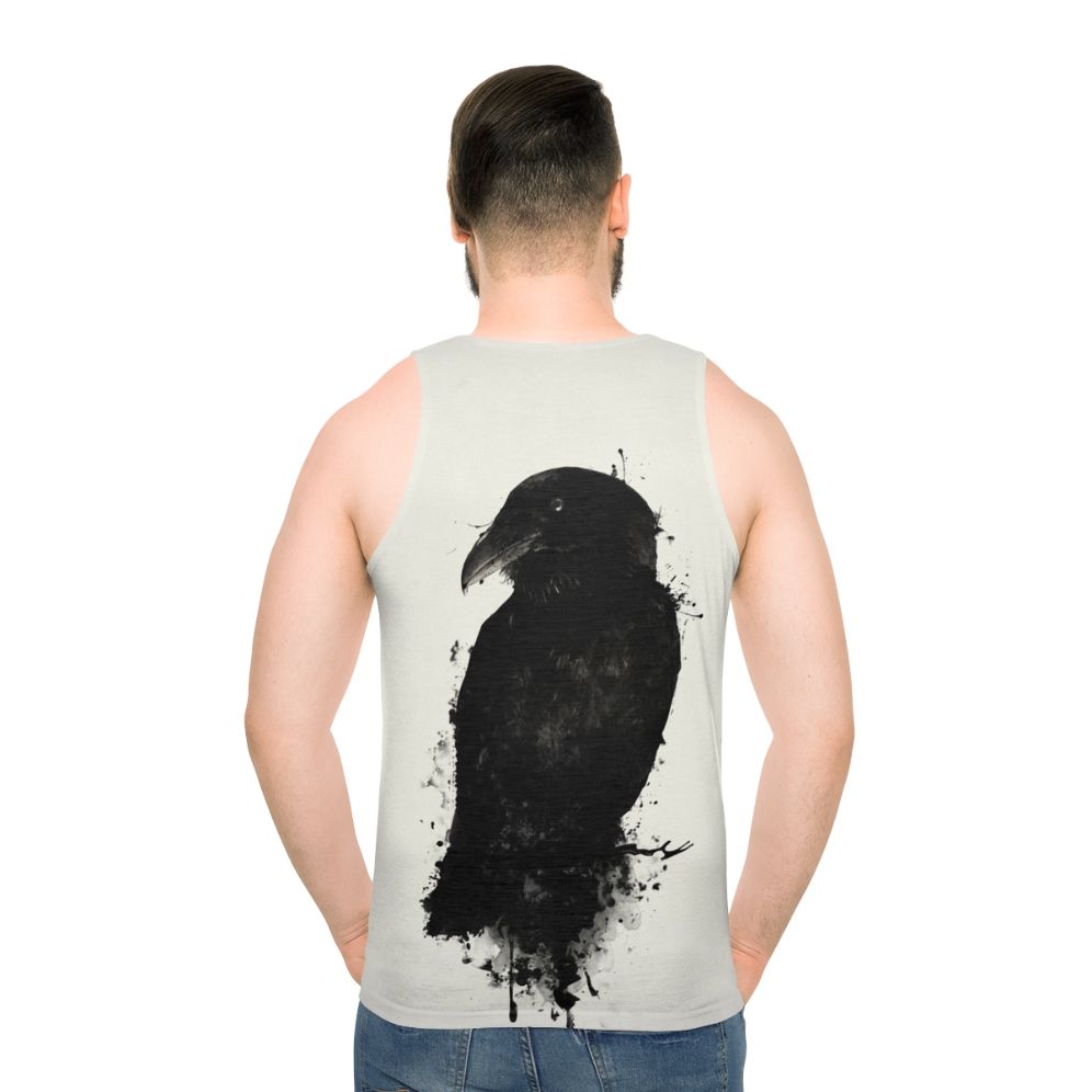 Raven unisex tank top with nature and mythology inspired design - men back