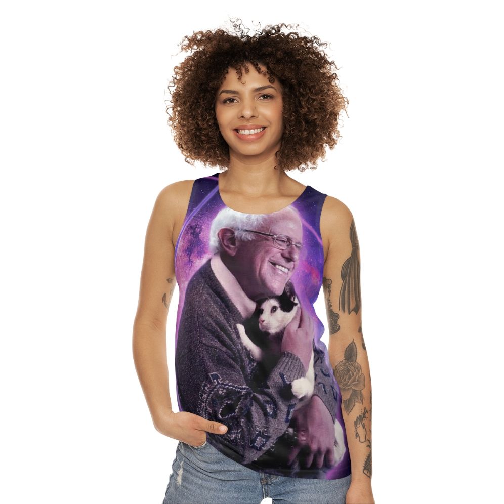 Political Astronaut Cat Halftone Graphic Unisex Tank Top - women