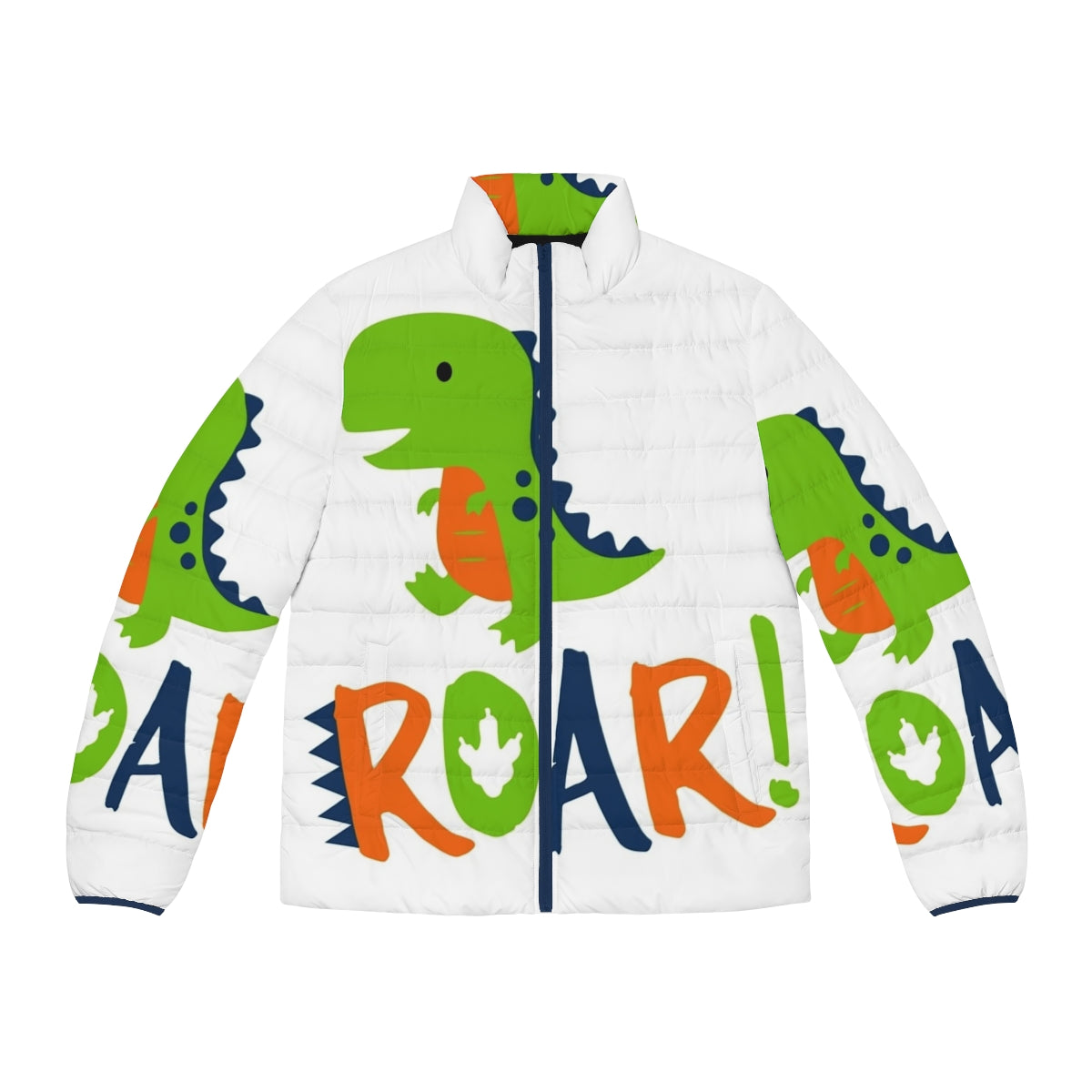 Dinosaur-themed puffer jacket with padded and crinkly design for adult babies and diaper lovers