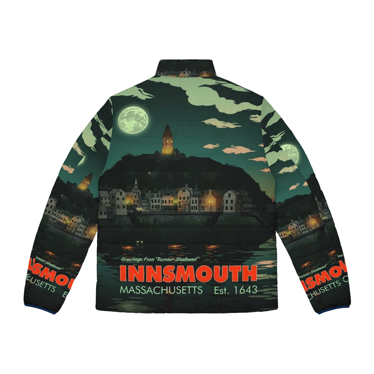 Innsmouth Lovecraft Puffer Jacket featuring Cthulhu design inspired by the works of H.P. Lovecraft - Back