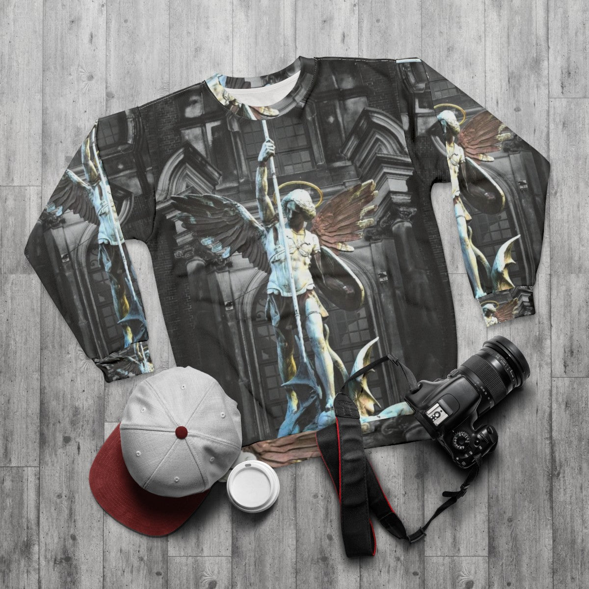 St Michael The Archangel Catholic Christian Sweatshirt - flat lay