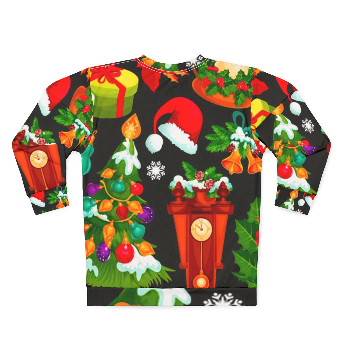 Cozy Christmas pattern sweatshirt with Santa, reindeer, and holiday designs - Back