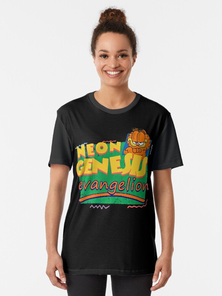 Neon Genesis Evangelion Garfield graphic t-shirt featuring a Garfield-inspired design - Women