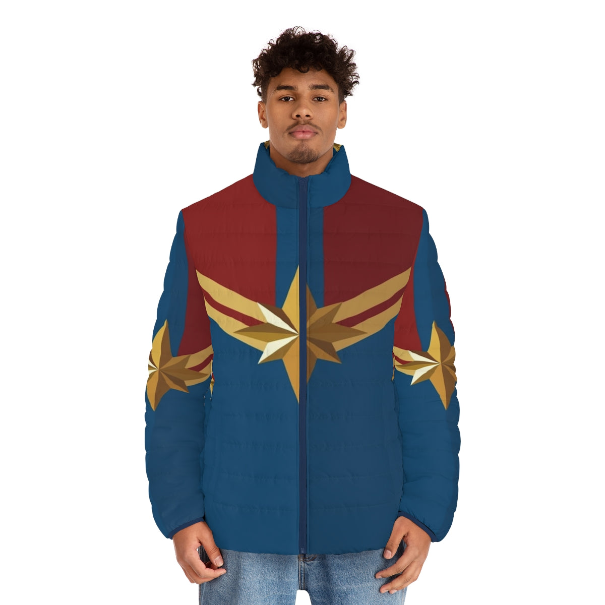 Carol Danvers Captain Marvel superhero costume puffer jacket - men front