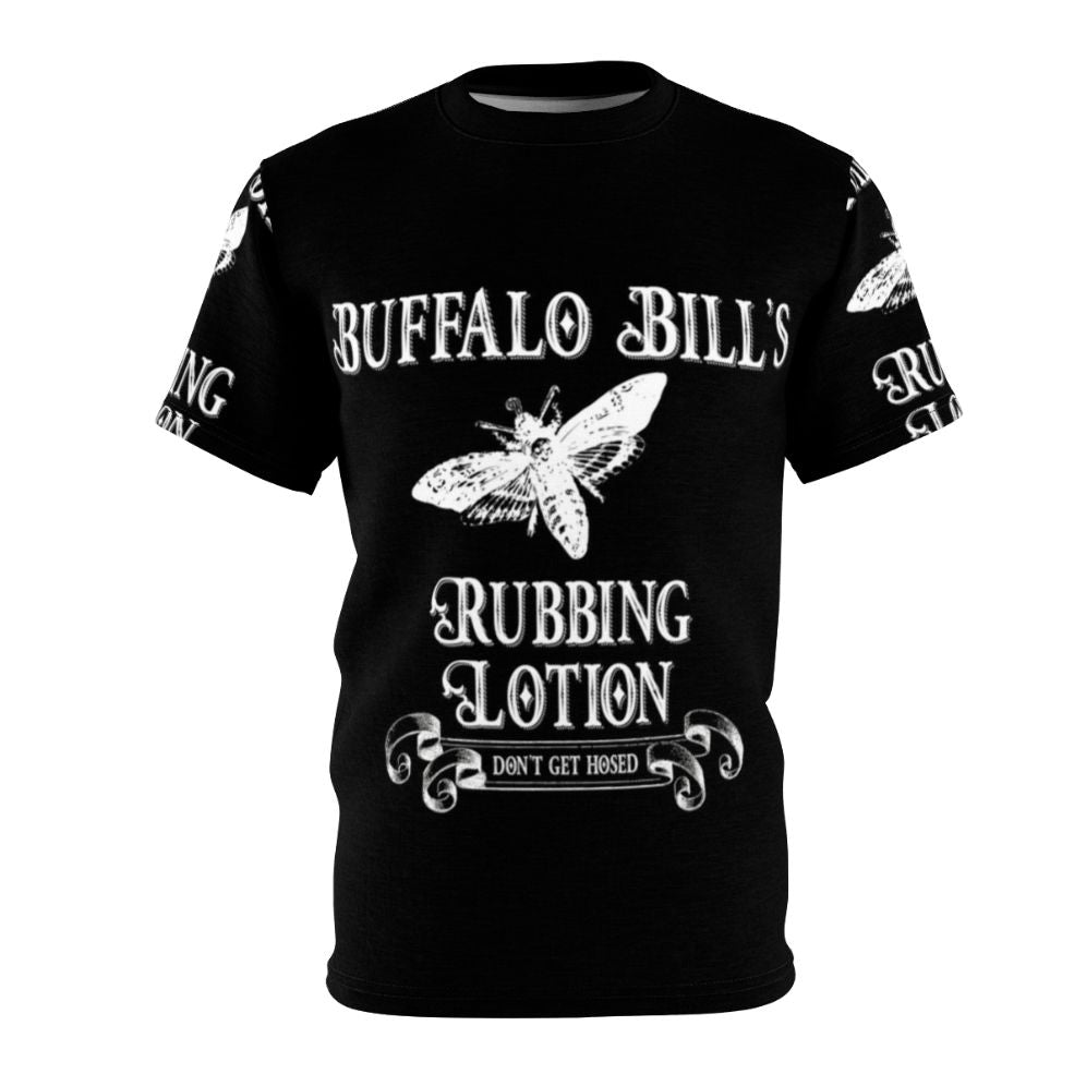 T-shirt featuring a chilling "It puts the lotion on" design inspired by the classic horror film Silence of the Lambs