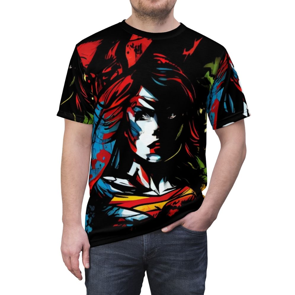 Superhero graphic t-shirt with all-over print design - men front