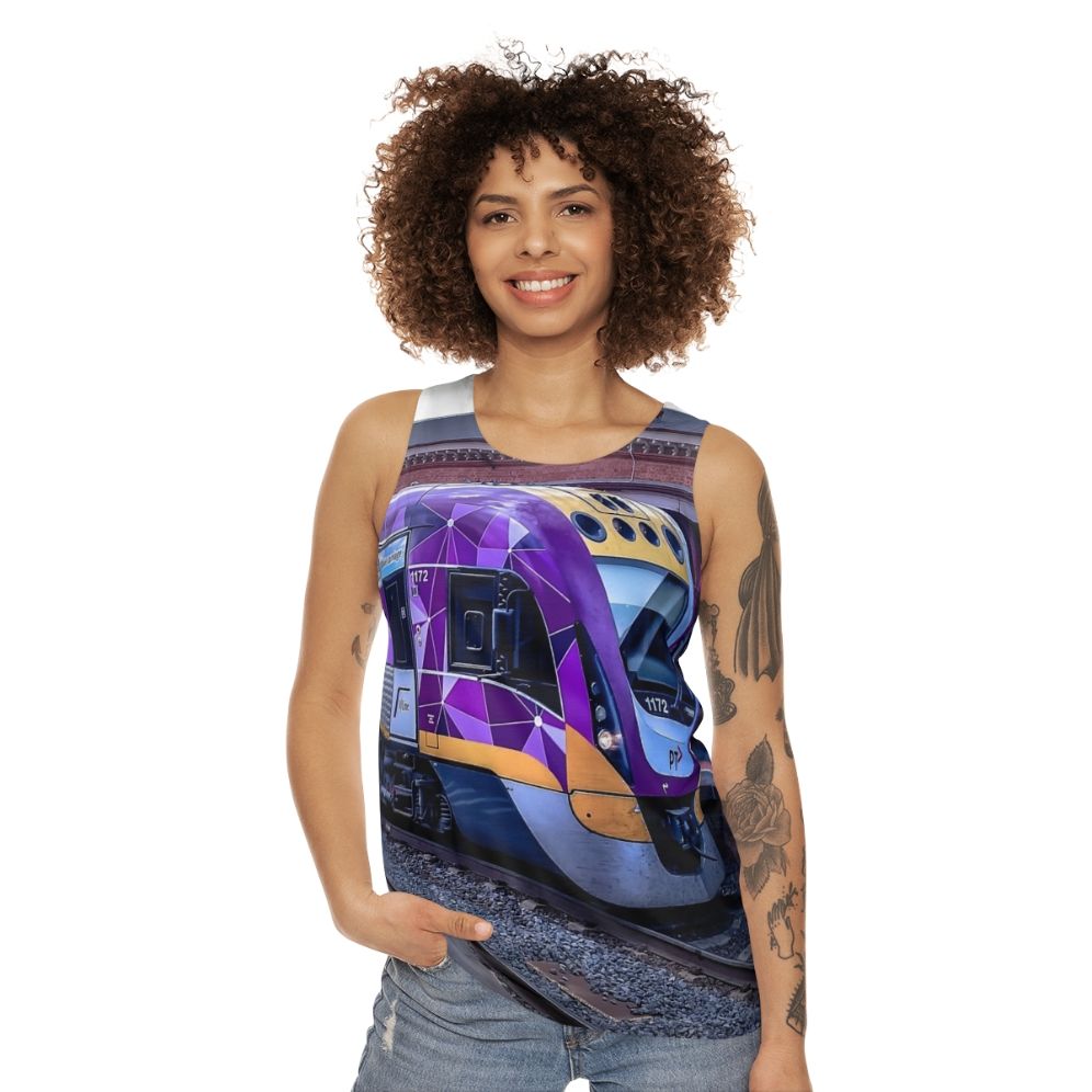 Vline Train at Castlemaine Station Unisex Tank Top - women