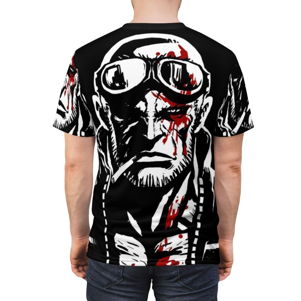 A high-quality t-shirt featuring a stylized design inspired by the dark, gritty world of the Madworld comic book series. - men back