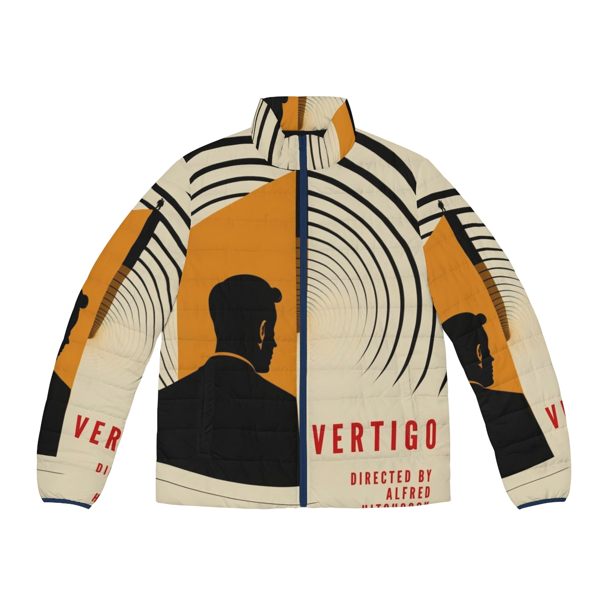 Alfred Hitchcock Vertigo movie poster design on a puffer jacket