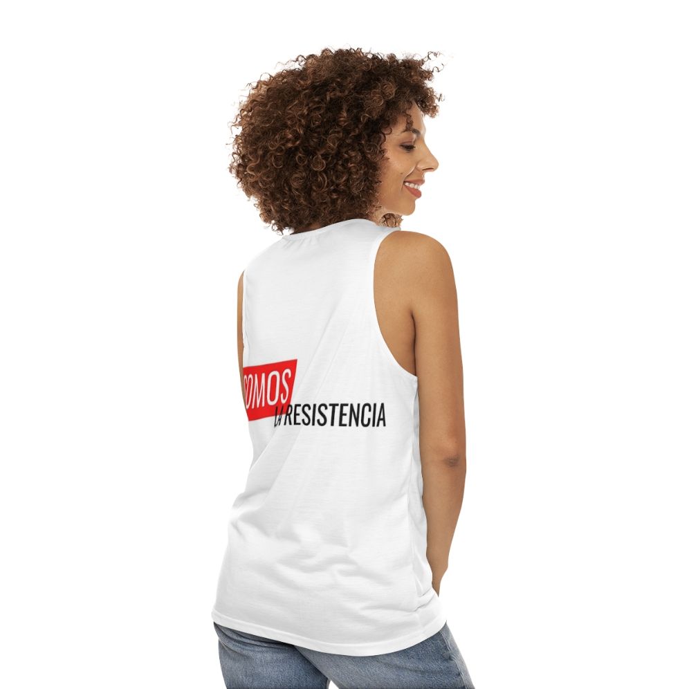 "Money Heist 'We Are The Resistance' Unisex Tank Top" - women back