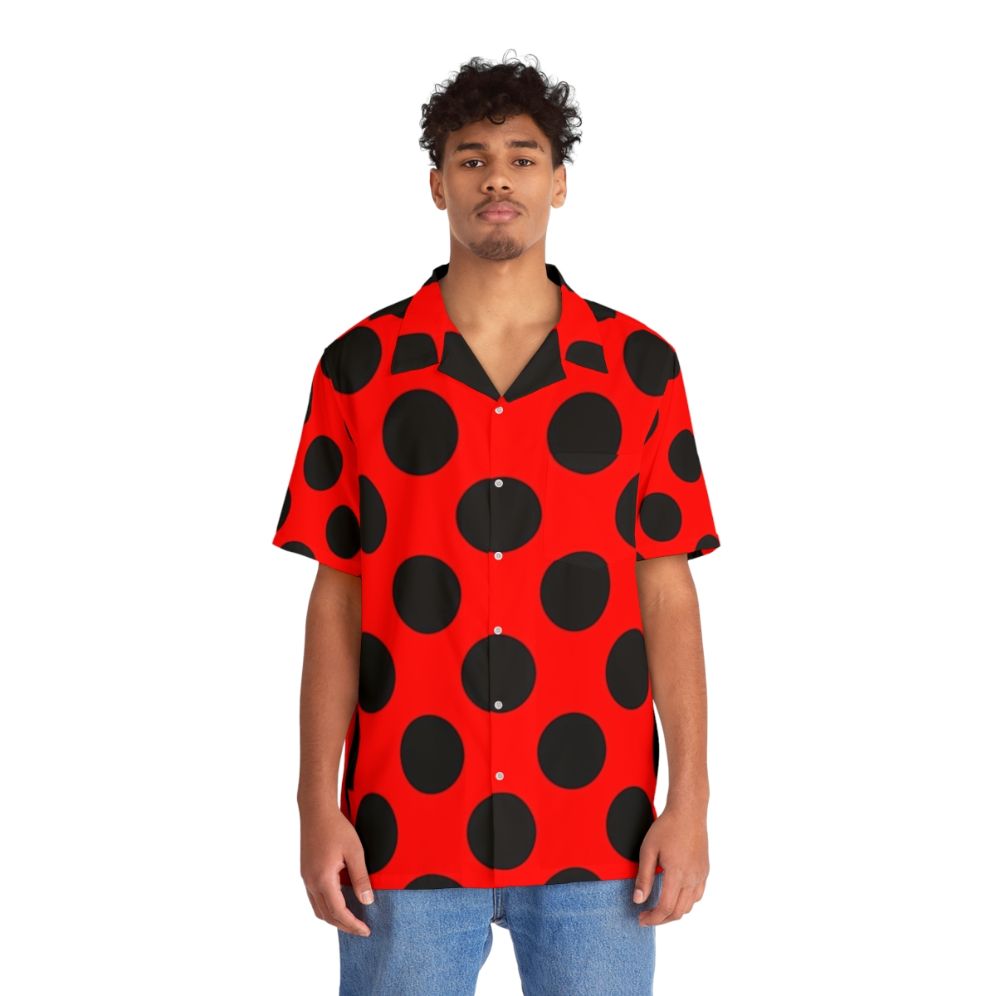 Vibrant lady bug and polka dot print Hawaiian shirt - People Front