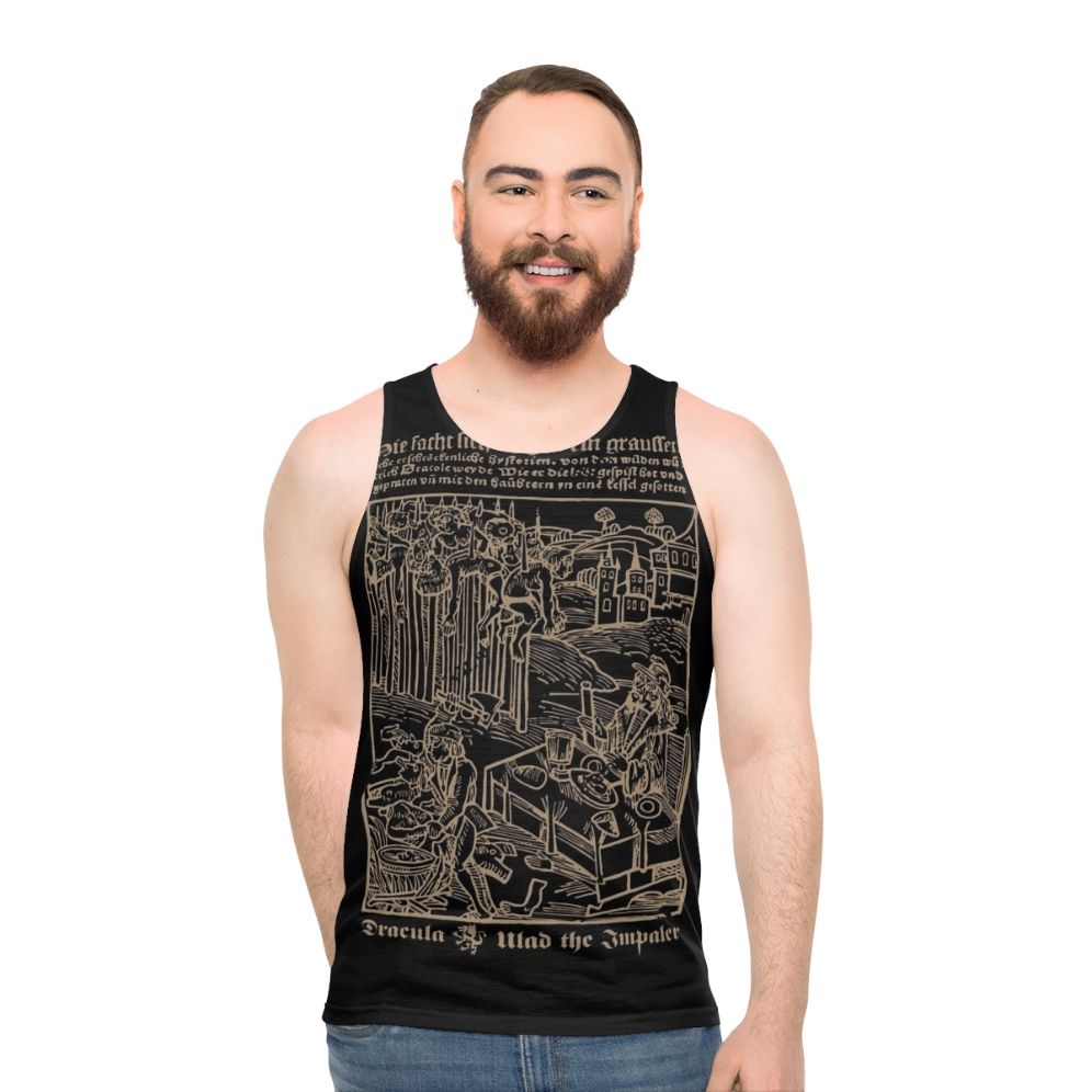 Dracula Unisex Tank Top featuring gothic and medieval design - men