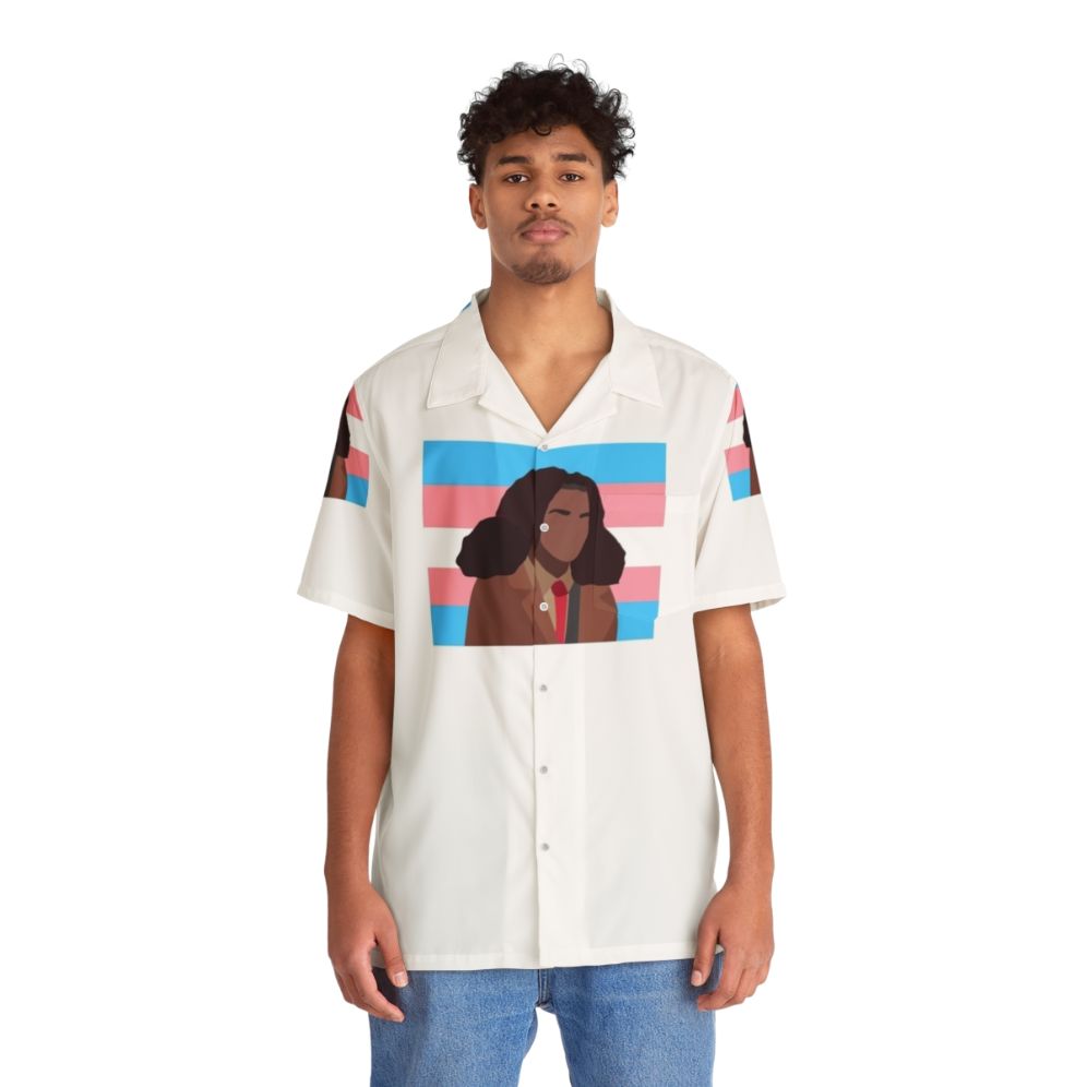 Heartstopper inspired Elle Argent trans flag Hawaiian shirt - People Front