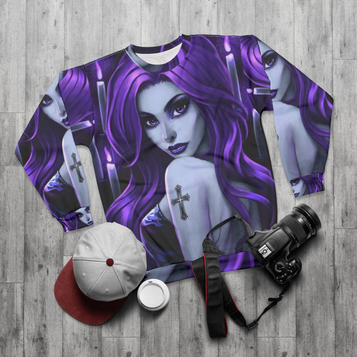 Goth beauty purple sweatshirt - flat lay