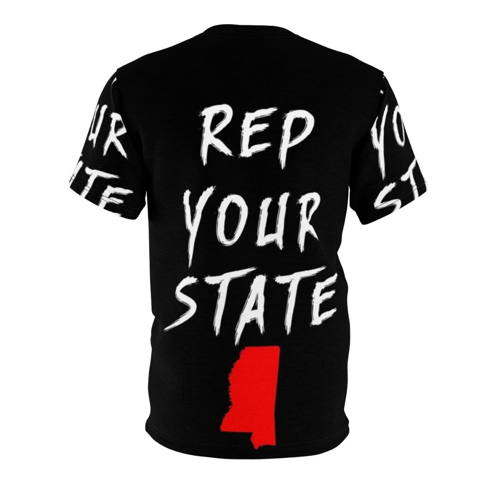 A vibrant all-over-print t-shirt featuring the state of Mississippi and a graphic design - Back