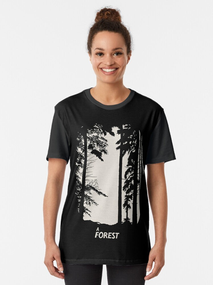 The Cure 'A Forest' Graphic T-Shirt - 80s New Wave Music Tee featuring the iconic band logo and album artwork - Women