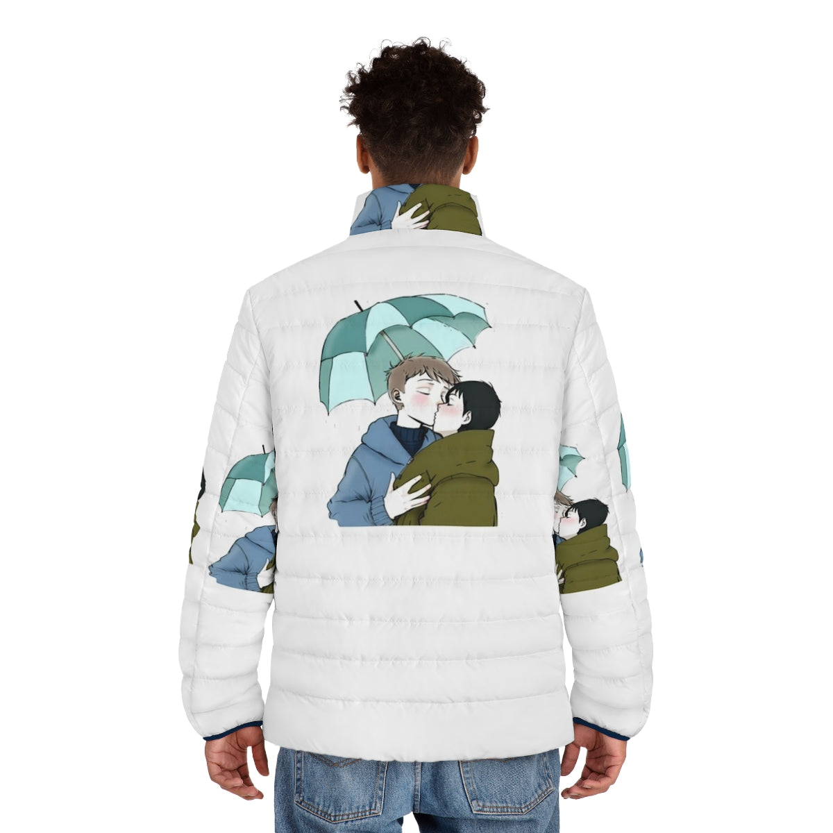 Heartstopper inspired puffer jacket with leaves design - men back