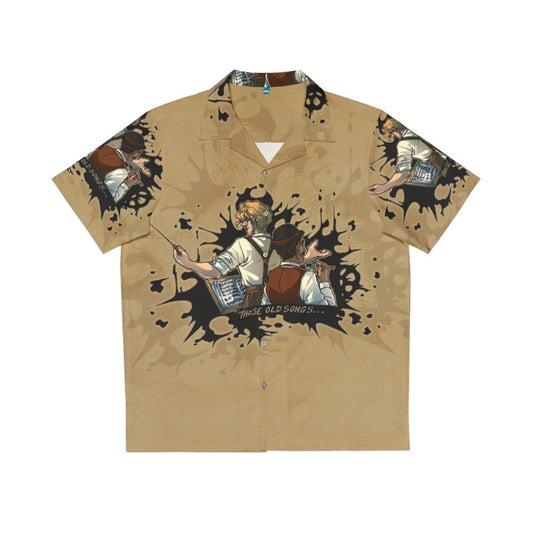 Vintage-style Hawaiian shirt with abstract ink splatter design