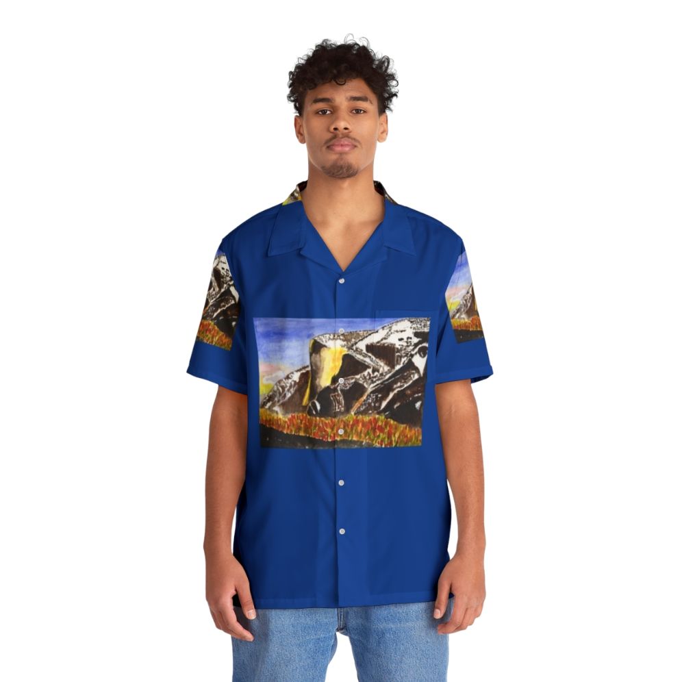 Vibrant Hawaiian shirt featuring the captivating Firefall phenomenon in Yosemite National Park - People Front