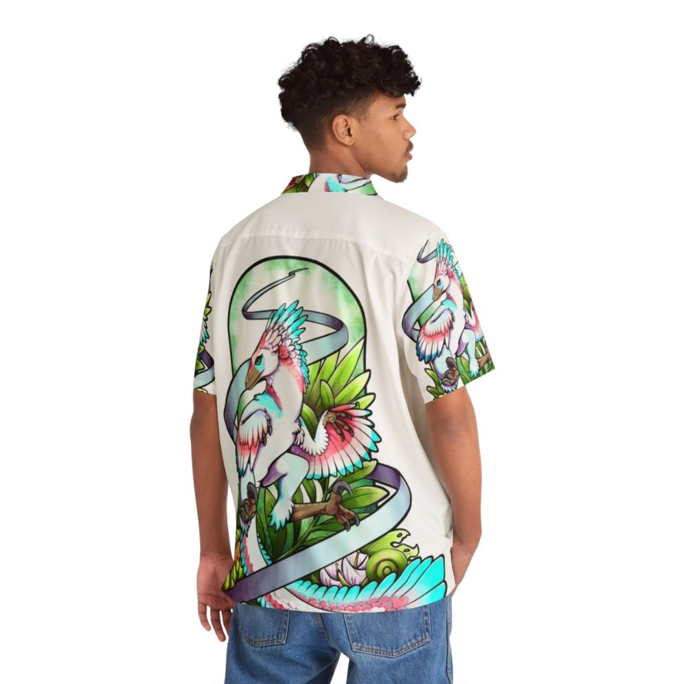 Sylveraptor Raptor Hawaiian Shirt with Dinosaur and Forest Foliage Design - People Back