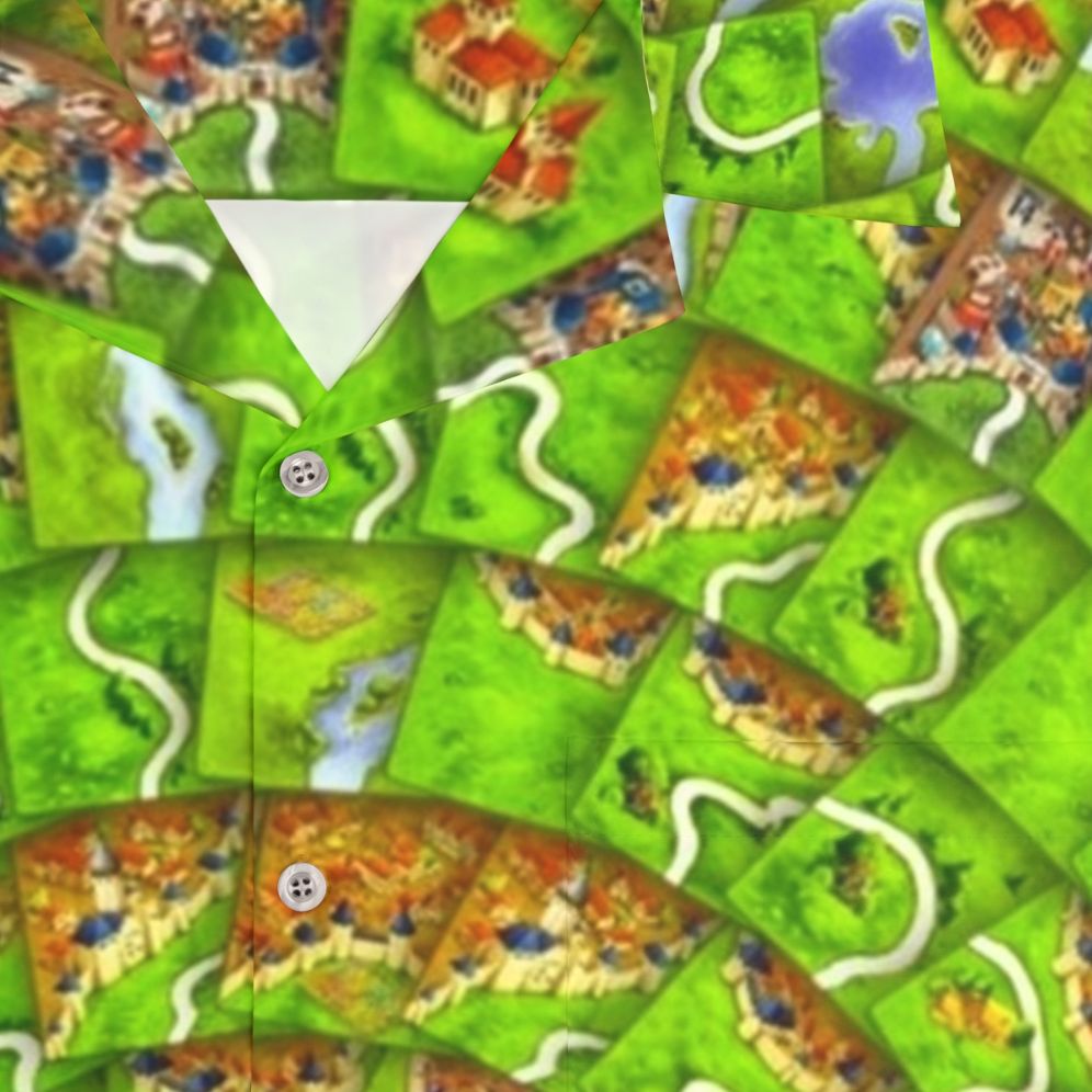 Carcassonne Swirl Hawaiian Shirt with Board Game Meeple and Dice - Detail