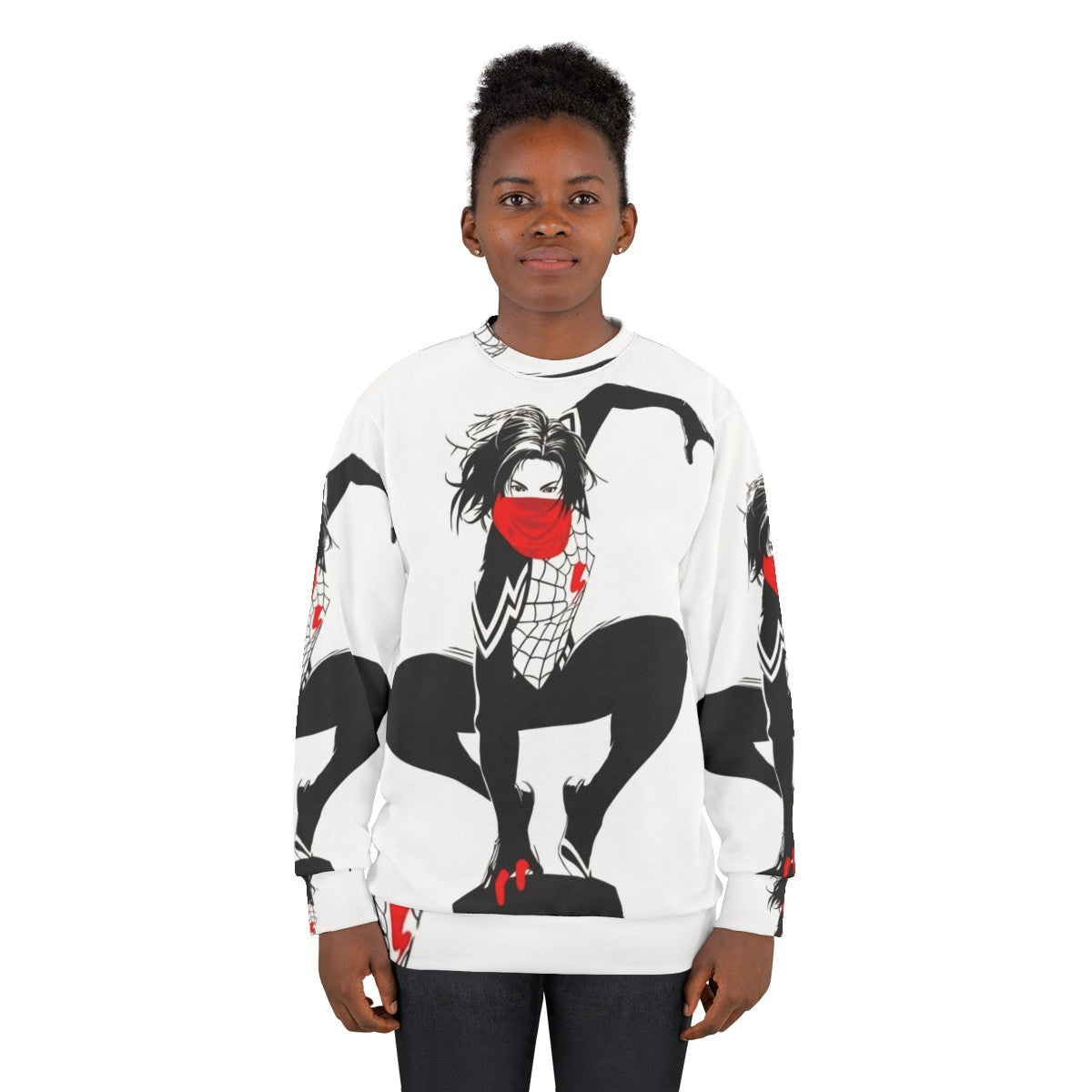 Cindy Moon Silk Spiderverse Superhero Black and White Sweatshirt - women