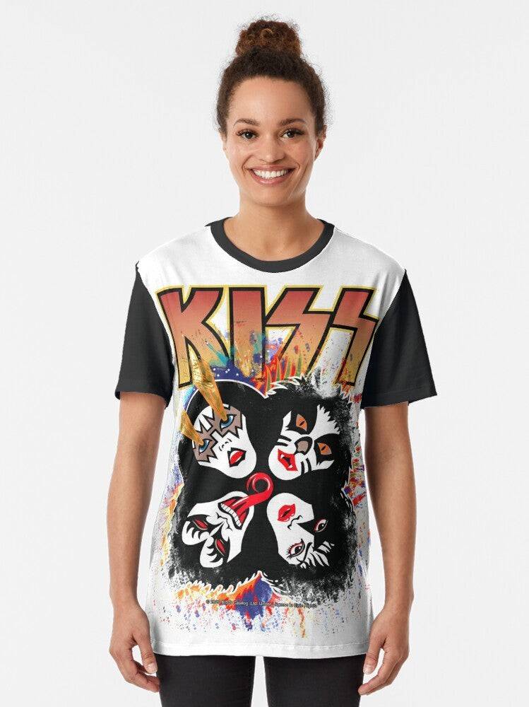 "Kiss band rock and roll over splash logo graphic t-shirt" - Women