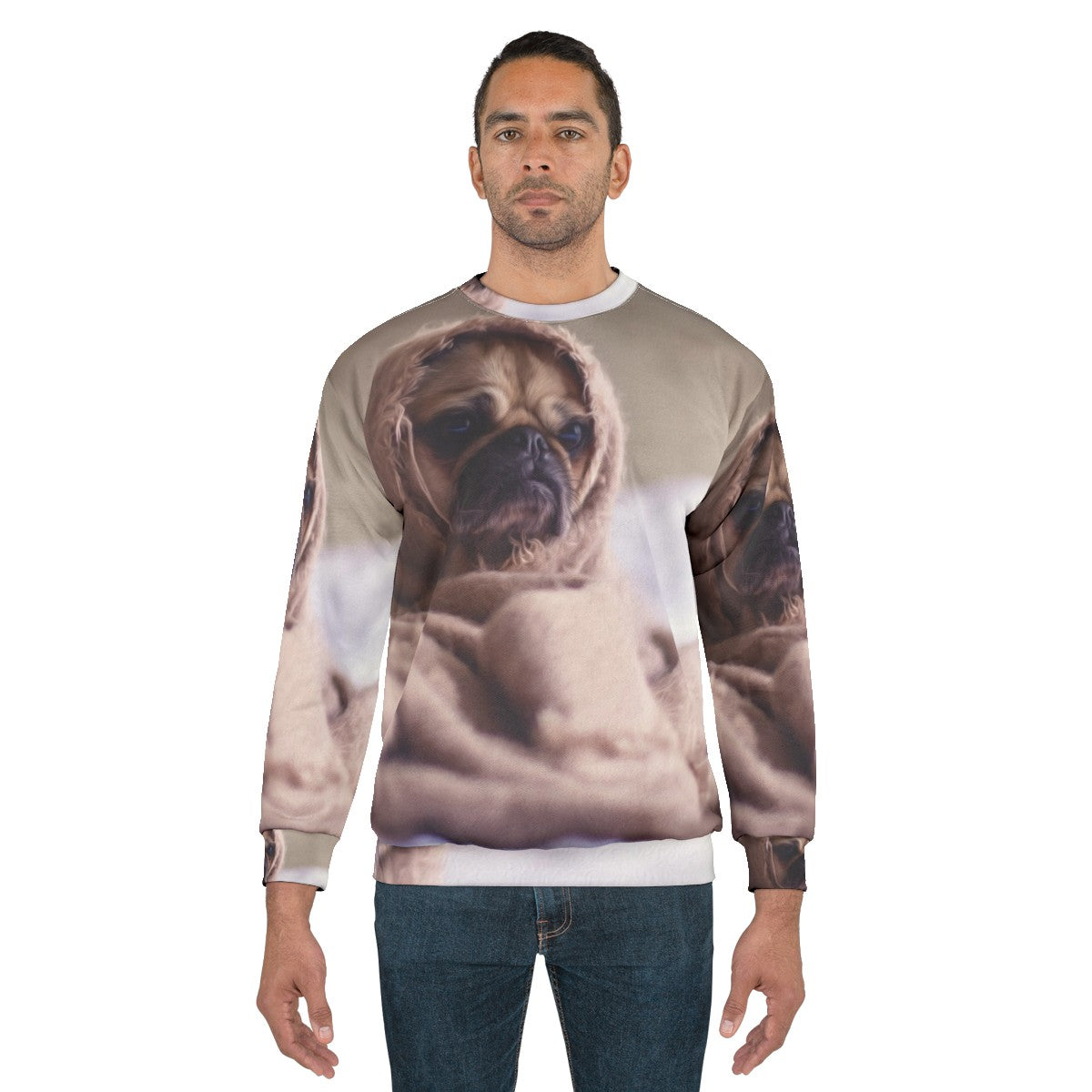 Pug Dog Sad Sweatshirt with Comfortable Animal Print Design - men