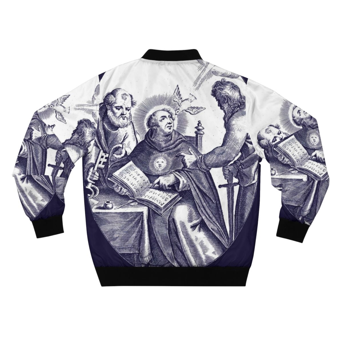 St. Thomas Aquinas Bomber Jacket with Catholic Saint Imagery - Back