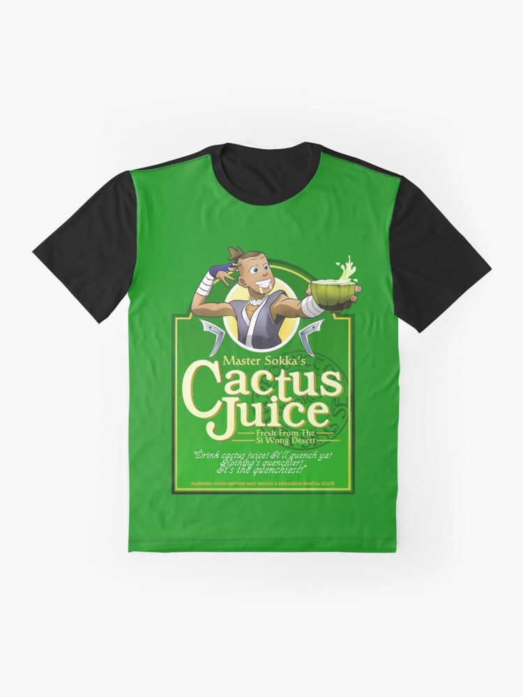 Sokka's Cactus Juice Graphic T-Shirt featuring the iconic Avatar: The Last Airbender character and his favorite quenchiest drink - Flat lay