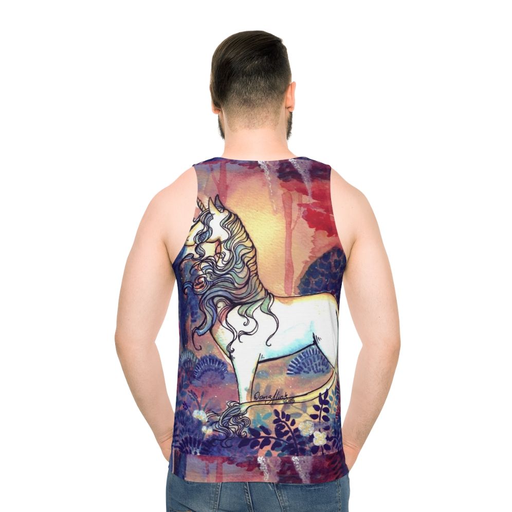 Watercolor unicorn design on a unisex tank top - men back